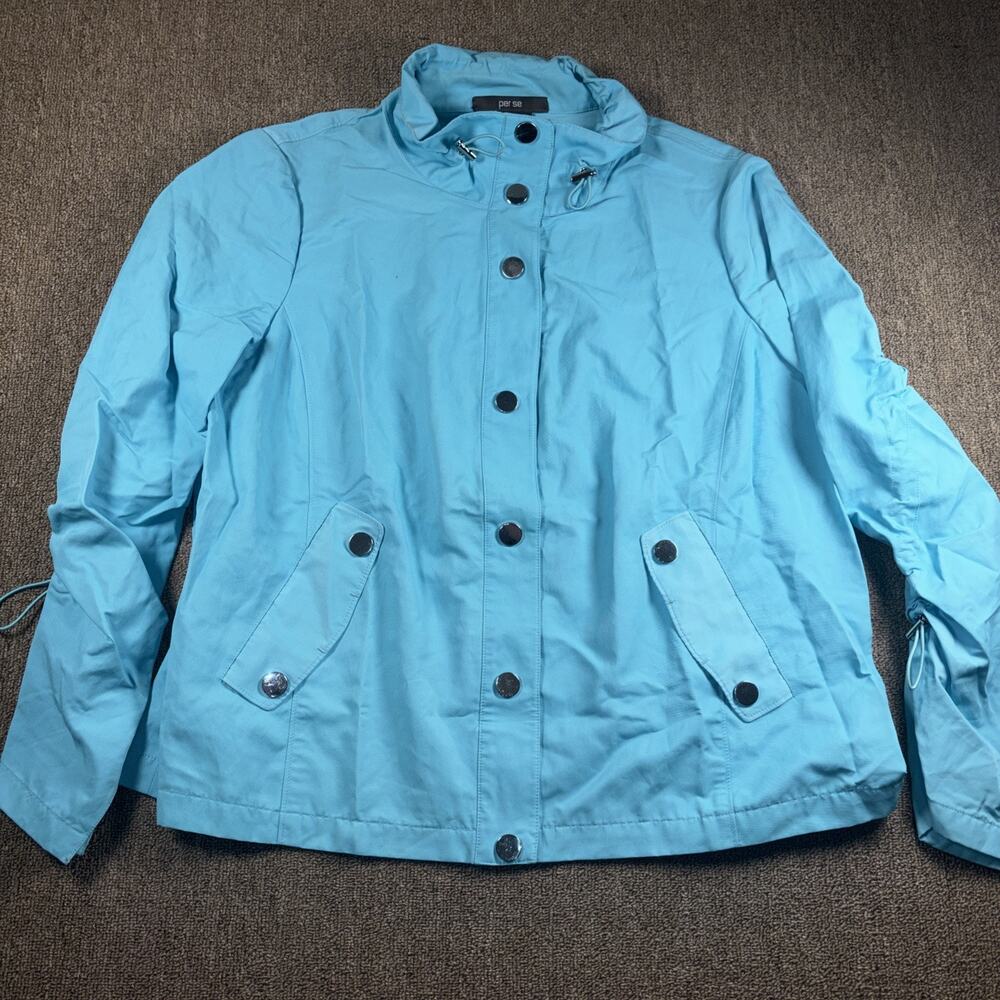 Per Se By Carlisle Women’s Bright Blue Snap Front Utility Jacket 14 Drawstring